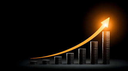 growth concept with glowing structures rising upward, symbolizing profit, progress, and success