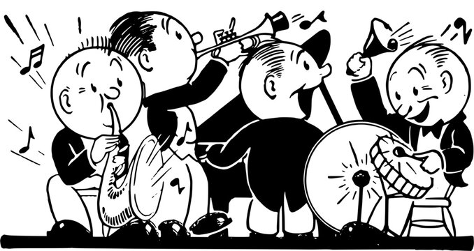 Vintage Cartoon Jazz Band Illustration