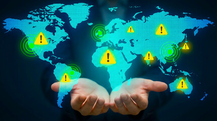 Global Risk Management and Cyber Security Warning Concept for Website Banner