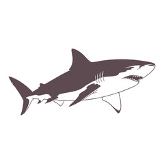 Great White Shark Silhouette. Vector Illustration of a Predatory Sea Fish for Marine and Ocean Designs