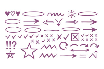Hand-Drawn Marker Sketches: Vector Collection of Arrows, Circles, Stars, and Correction Marks