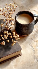 Minimalist Workspace Serenity, a clean and organized setting featuring natural materials, soft beige tones, and ample free space for creativity and productivity.