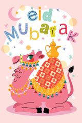 Eid Mubarak Colorful Camel Illustration