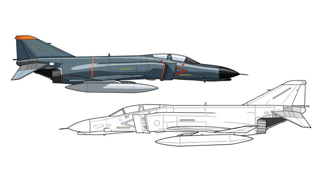 McDonnell Douglas F 4 Phantom II Technical Drawing Side Profile Aviation Blueprint Illustration