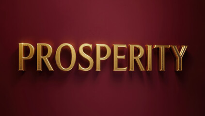 Fototapeta premium Prosperity word in gold 3D lettering on dark red background evoking luxury and success