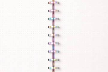 Minimal pastel disc bound notebook with dotted paper background, clean planner mockup for journaling and stationery design