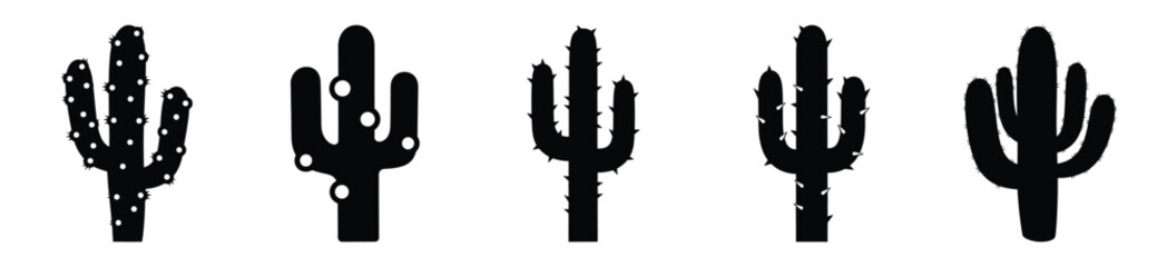 cactus plant silhouette vector icon set, black color and white background