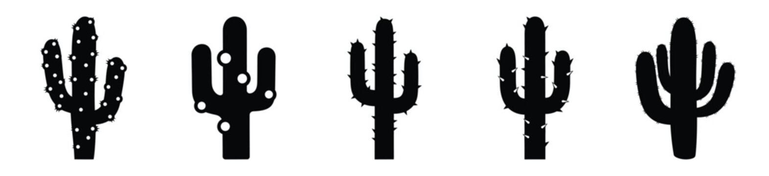 cactus plant silhouette vector icon set, black color and white background