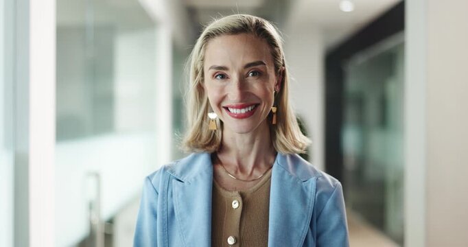 Face, media agency and woman in office, smile and confidence with career ambition. Portrait, person and journalist in workplace, happiness and magazine editor with publishing and creative coordinator