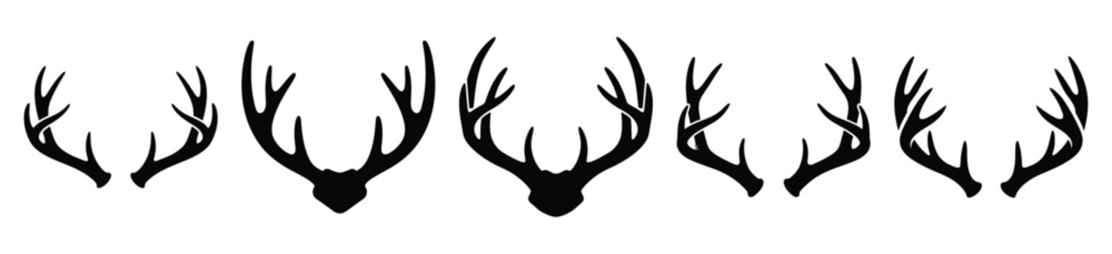 deer antlers silhouette vector icon set, black color and white background