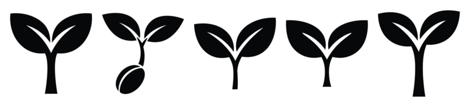 growth sprout silhouette vector icon set, black color and white background