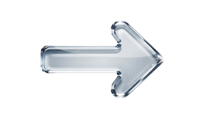 Isolated glass right turn arrow on transparent background