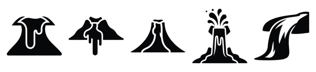 lava flow silhouette vector icon set, black color and white background