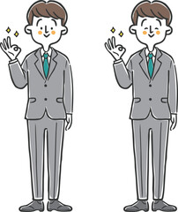 OKサインをする男性会社員　全身　ベクター