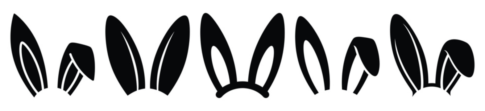 rabbit ears silhouette vector icon set, black color and white background
