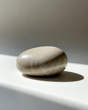 Einzelner glatter Naturstein auf neutralem Untergrund