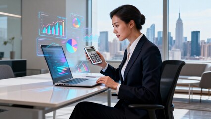 Businesswoman working with data and charts