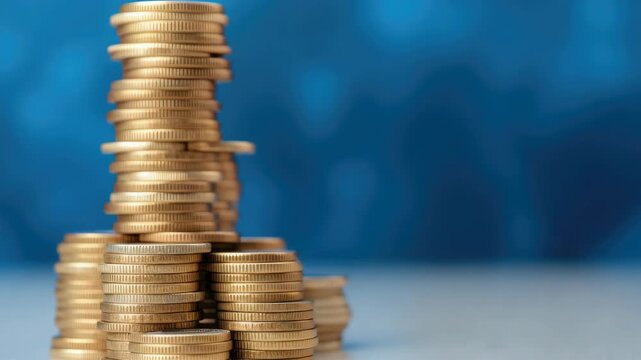 A stack of gold coins next to a small car model.