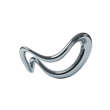 Modern, highly polished chrome abstract sculpture featuring fluid, swirling shapes isolated on a simple transparent background for design.