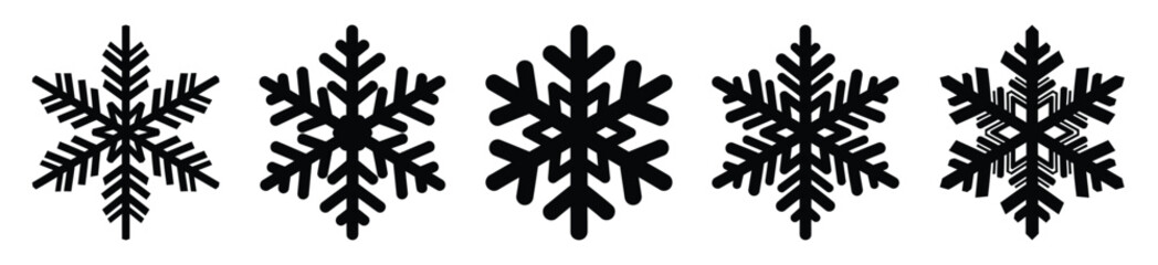 snowflake crystal silhouette vector icon set, black color and white background
