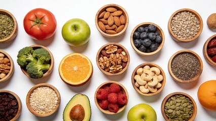 Healthy foods in wooden bowls