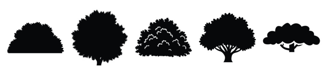 Fototapeta premium tree canopy silhouette vector icon set, black color and white background
