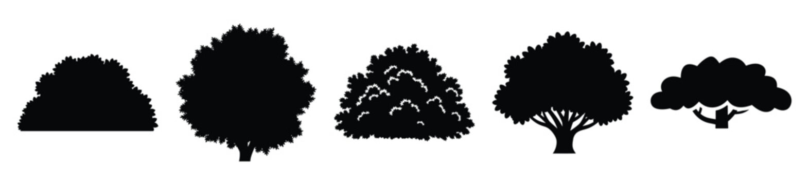 tree canopy silhouette vector icon set, black color and white background