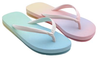 Bright flip-flops with a bubble-style design and soft rounded straps are presented on a clear background. They feature a gradient of colors, ideal for summer wear