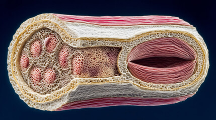 Intricate Cross-Section of Human Tissue Showcasing Cellular Structures and Composition