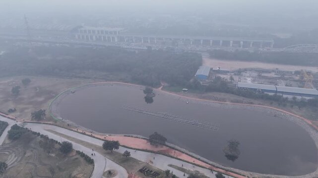 Aerial view of Baansera Park in Sarai Kale Khan, Delhi, India, showcasing the urban park landscape