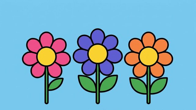 set of simple flower Flat 2D vector outline illustration