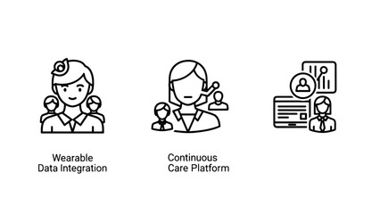 Digital Healthcare and Patient Management Icons for Wearable Data Integration and Continuous Care Platforms