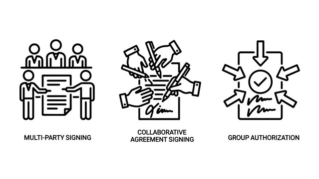 Multi-party Collaborative Agreement Signing and Group Authorization Icons