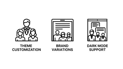 Minimalist User Interface Design Icons Set Featuring Theme Customization Brand Variations and Dark Mode Support Concepts for Web and App Development