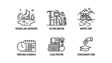 Seasonal Winter Activity and Academic Routine Icons Set for Planning and Scholarship Funding