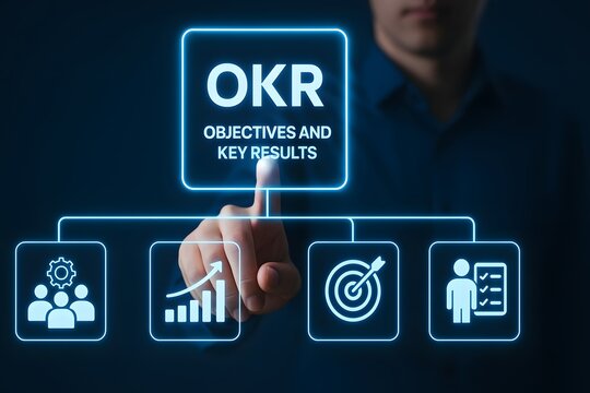 Strategic planning interface showing objectives targets and progress boxes in blue