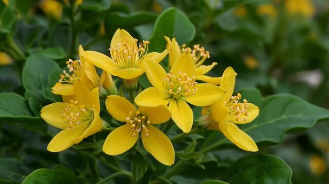 Beautiful hypericum flowers are blooming, hypericum close-up shot for flower business