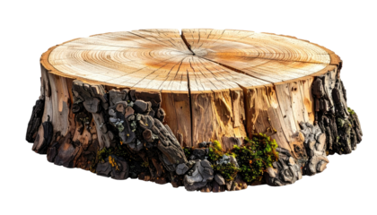 Rendered close-up of a tree stump with detailed texture against a black background