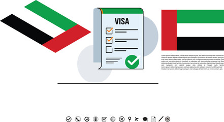 United Arab Emirates Visa Checklist Document With National Flags And Approval Stamp For International Travel.