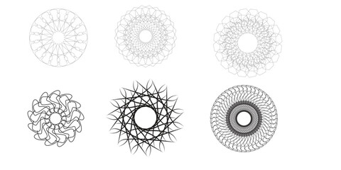 Six oval shaped abstract line art designs