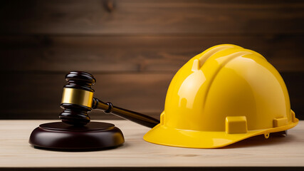 Law and construction symbols side by side on desk