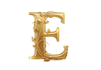 Ornate golden letter e isolated on transparent background