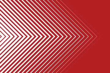 An abstract graphic design featuring a series of white, angled stripes against a gradient red background.