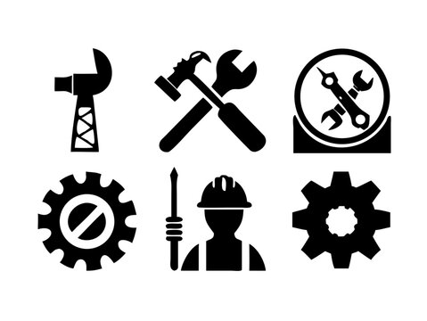 Monochrome Construction and Repair Icons Set of Six