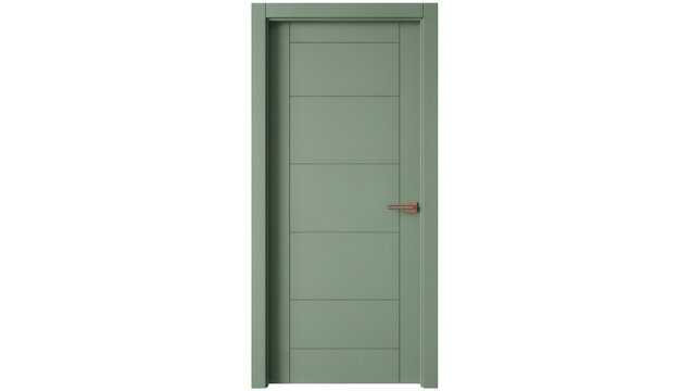 Modern sage green interior door PNG isolated on transparent background, contemporary panel door for architecture and design projects
