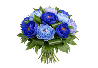 Beautiful bouquet of blue flowers isolated on transparent background