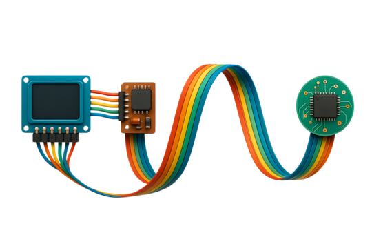 Colorful electronic ribbon cable modules isolated on transparent background - Powered by Adobe
