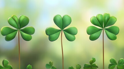 cartoon green clovers on blurred background