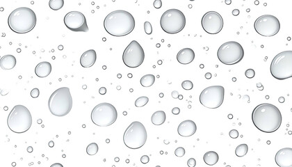 Several translucent, spherical water droplets of varying sizes scattered on a dark background
