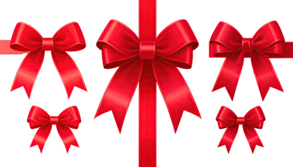 Several vividly colored decorative bows, showcasing a festive, elegant design